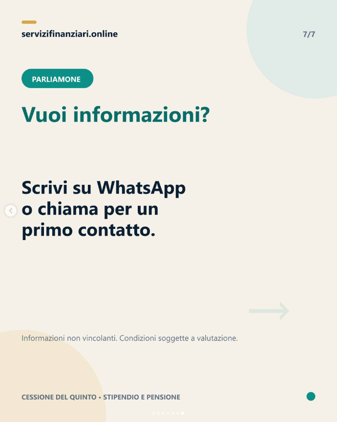 7 di 7. Vuoi informazioni? Scrivi su WhatsApp o chiama per un primo contatto. Informazioni non vincolanti, condizioni soggette a valutazione.
